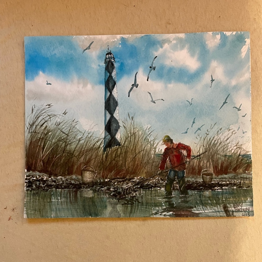 Original watercolor- clamming
